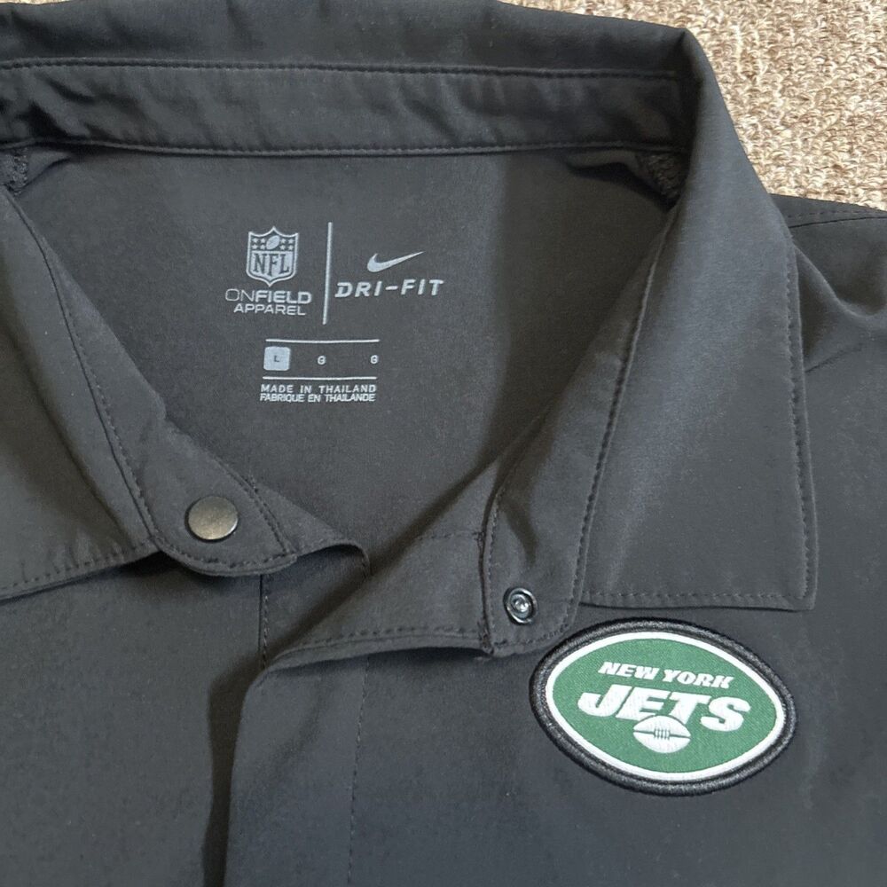 New York Jets Mens Large Button Snap Polo Nike Dri Fit On Field NFL Football - Picture 7 of 12